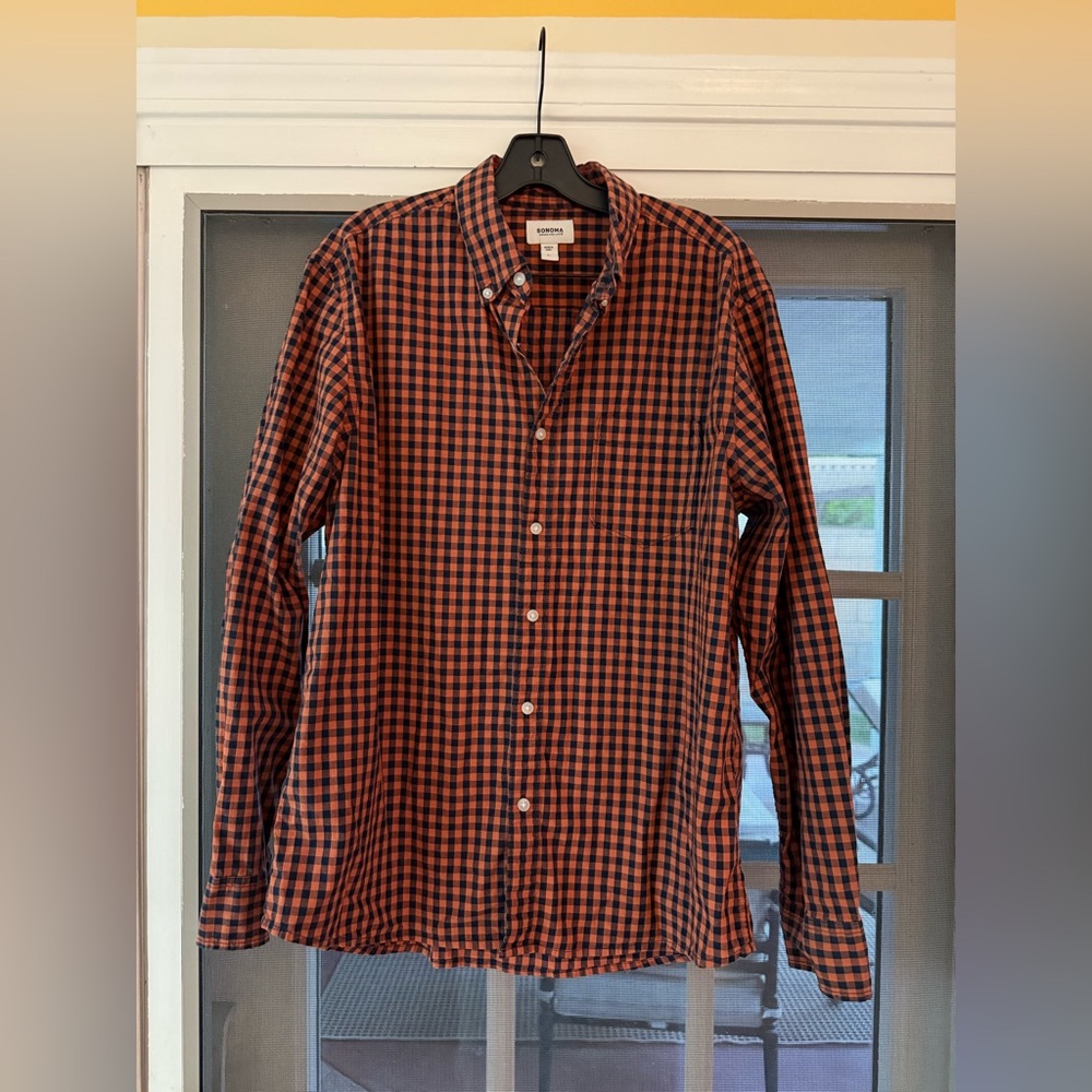 Bonobos Orange and Black Checkered Casual Shirt